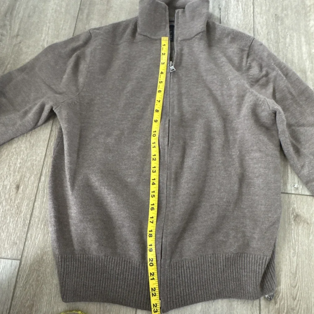 Banana Republic Sweater Mens Large Brown Italian Merino Wool Full Zip Mock Neck